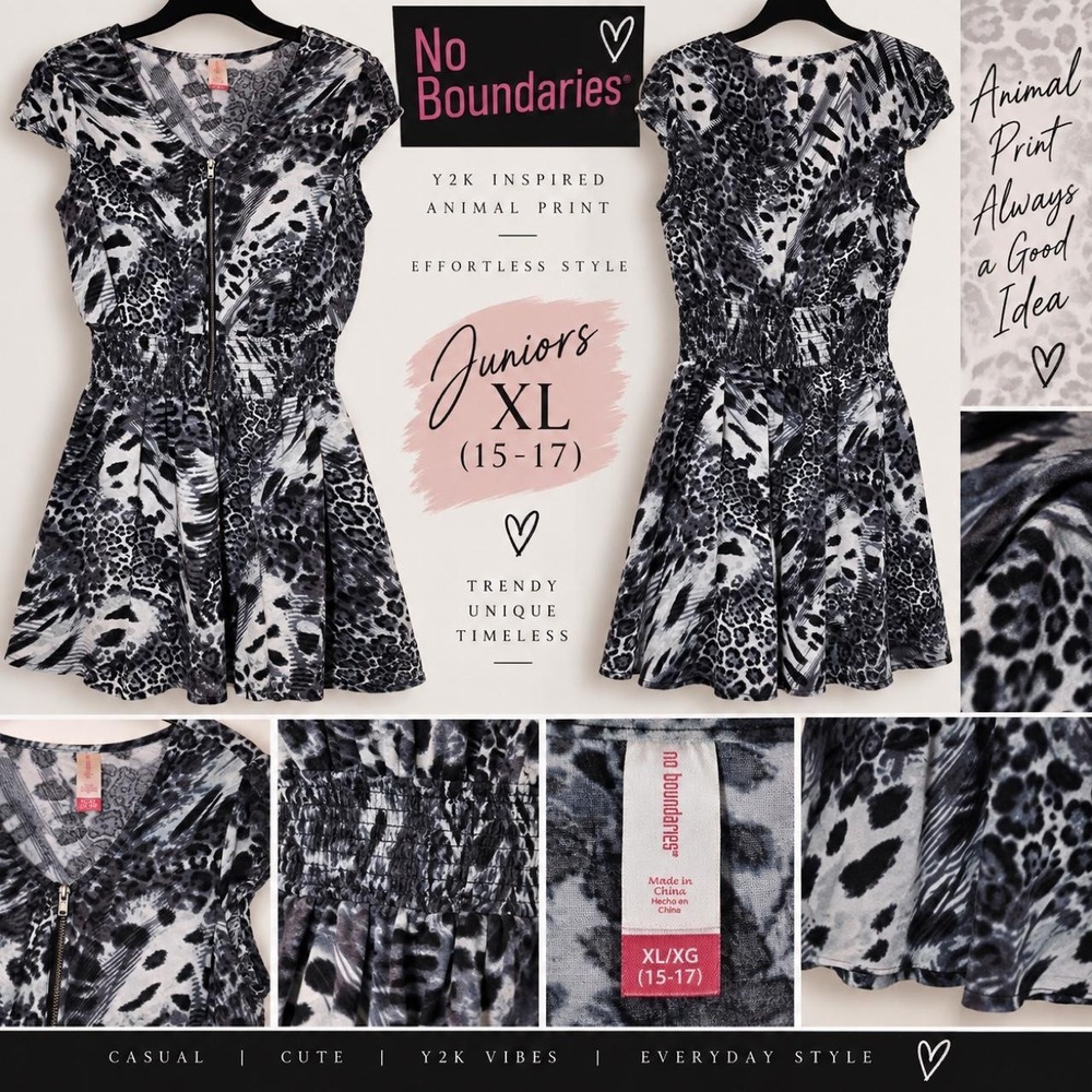 No Boundaries Animal Print Zip Front Dress – Juniors XL (15-17)